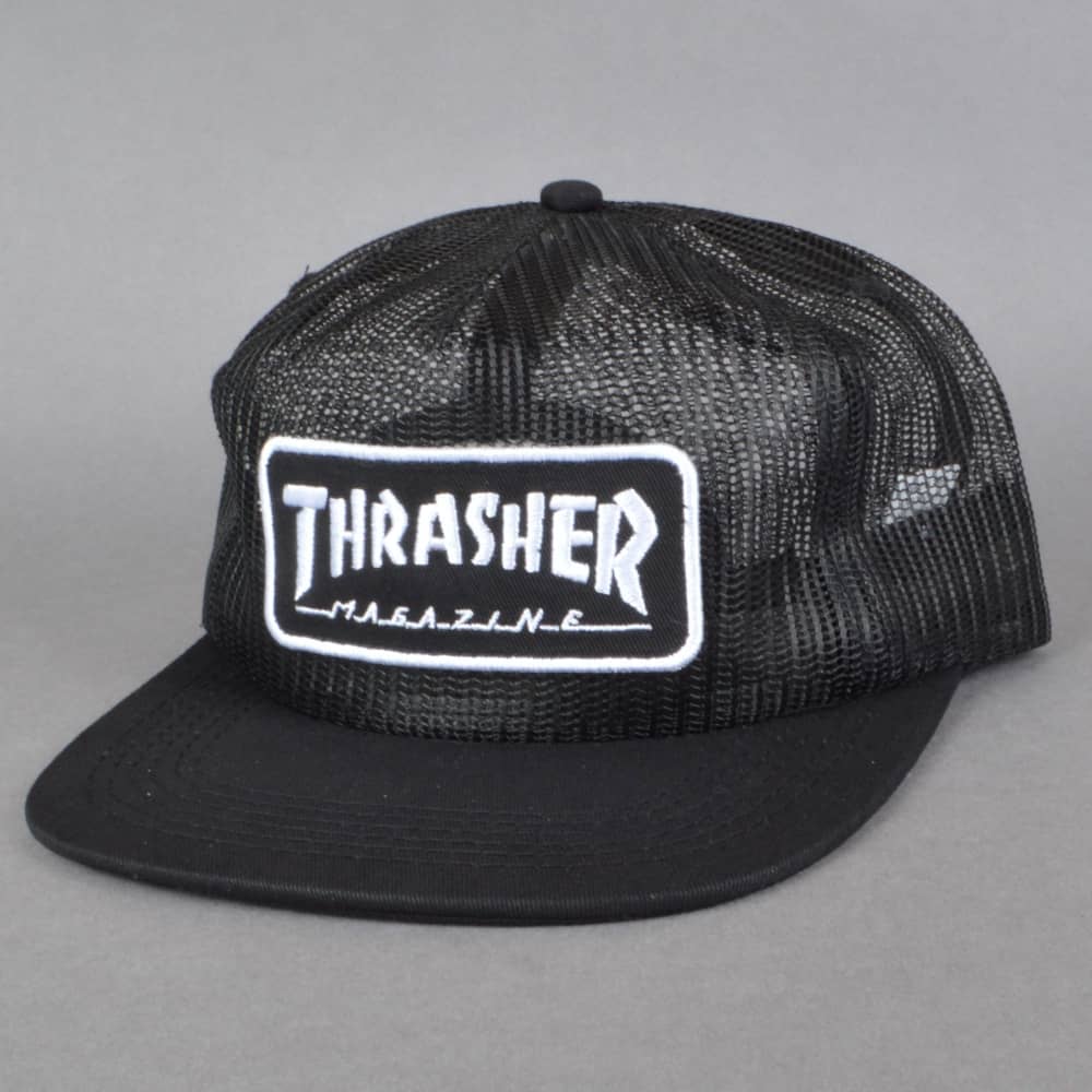 Skating Black and White Thrasher Logo - Thrasher Magazine Logo Mesh Cap - Black/White