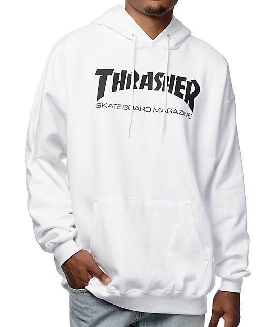 Skating Black and White Thrasher Logo - Thrasher Skate Mag White Pullover Hoodie