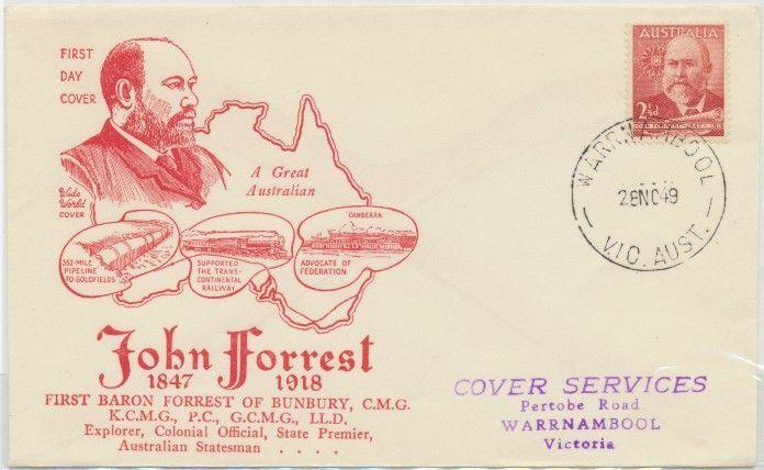 Wide Red P Logo - 28/11/1949 Australian FDC Wide World, 2½d John Forrest (red logo ...