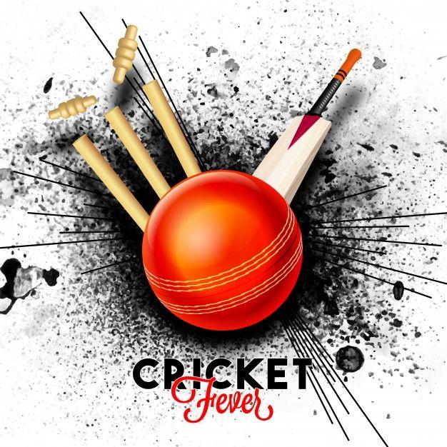 Bat with Red Background Logo - Red ball hitting the wicket stumps with bat on black abstract splash ...