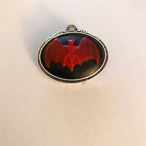 Bat with Red Background Logo - Goth Gothic Red Bat On Black Background Badge Brooch Pin Halloween ...