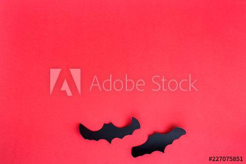 Bat with Red Background Logo - Black bats on a red background. Halloween decoration concept. Top ...