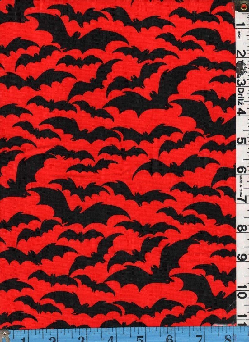 Bat with Red Background Logo - Fabric Henry BATTY black bats on RED Halloween RARE! | eBay | Bats ...