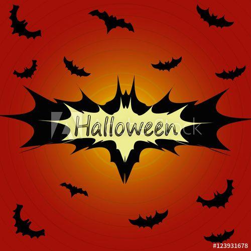 Bat with Red Background Logo - halloween pop art comic vector black bats on bright red background ...