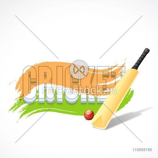 Bat with Red Background Logo - 3D text Cricket with bat, red ball and Indian national tricolor ...