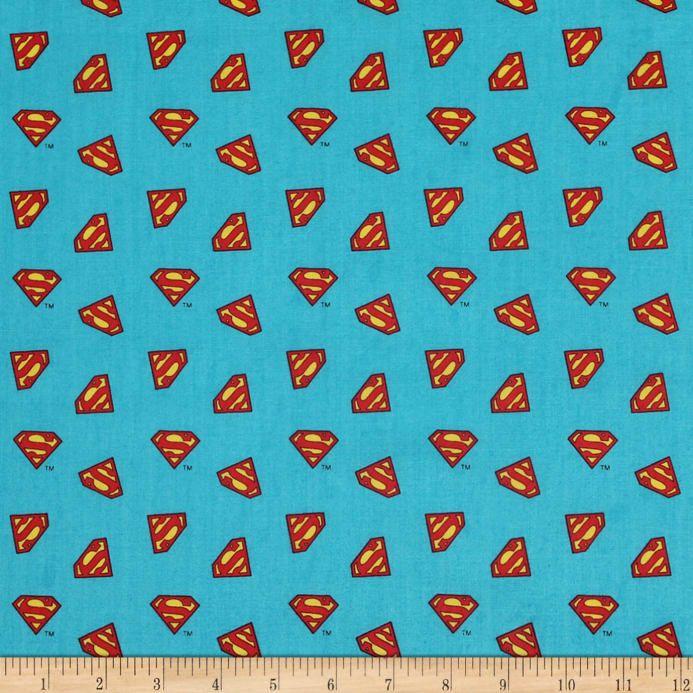 Turquoise Superman Logo - DC COMICS ll Superman Logo Topaz - Discount Designer Fabric - Fabric.com
