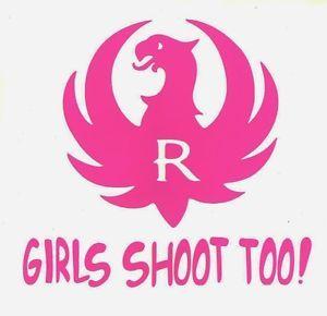 Rugar Logo - Ruger Logo Die Cut Sticker GIRLS SHOOT TOO! Decal Pink | eBay