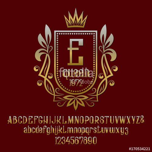 Awesome Crown Logo - Golden letters and numbers with initial monogram in coat of arms ...