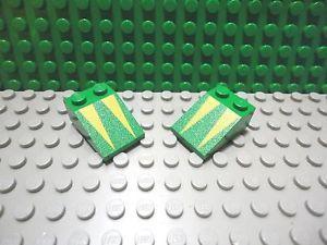 Striped Green Yellow Triangle Logo - Lego 2 Green 3x2 slope printed with yellow triangle stripes