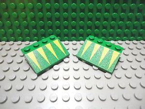 Striped Green Yellow Triangle Logo - Lego 2 Green 4x3 slope printed with yellow triangle stripes | eBay
