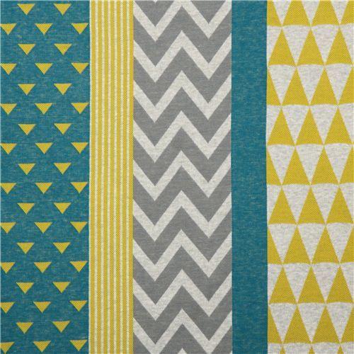 Striped Green Yellow Triangle Logo - teal yellow triangle stripe geo Jacquard echino fabric Fabric