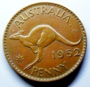 Bronze Kangaroo Logo - 1952 AUSTRALIA KING GEORGE VI ONE PENNY BRONZE KANGAROO HIGH GRADE ...