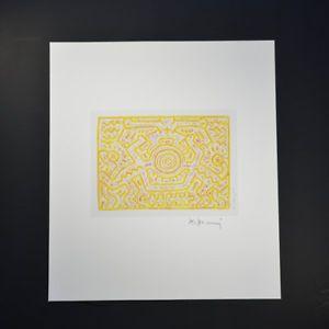 Yellow and Red Lines Logo - Keith Haring, “Untitled” (Yellow with red lines). Hand Signed by ...