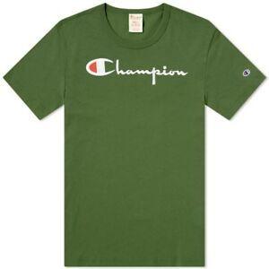 Bottle Green Logo - Champion Reverse Weave Script Logo Tee Bottle Green | eBay