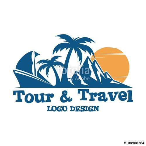 Tour Logo - Travel And Tour Logo Design, Ship, Palm, Mountain, Sun, Sunrise