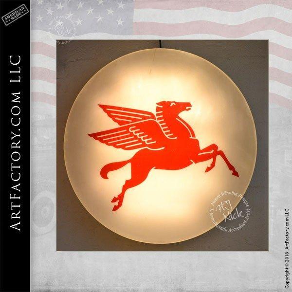 Mobil Pegasus Logo - Mobil Pegasus Round Lighted Sign: Authentic Original Petroliana