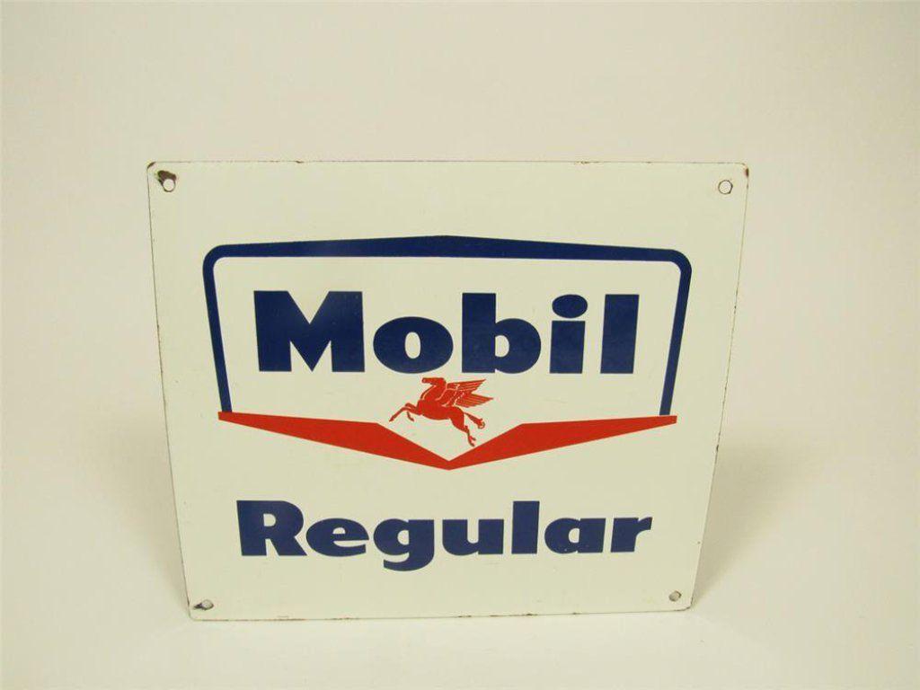 Mobil Pegasus Logo - Lot: Late 1950s Mobil Regular porcelain pump plate sign with Mobil