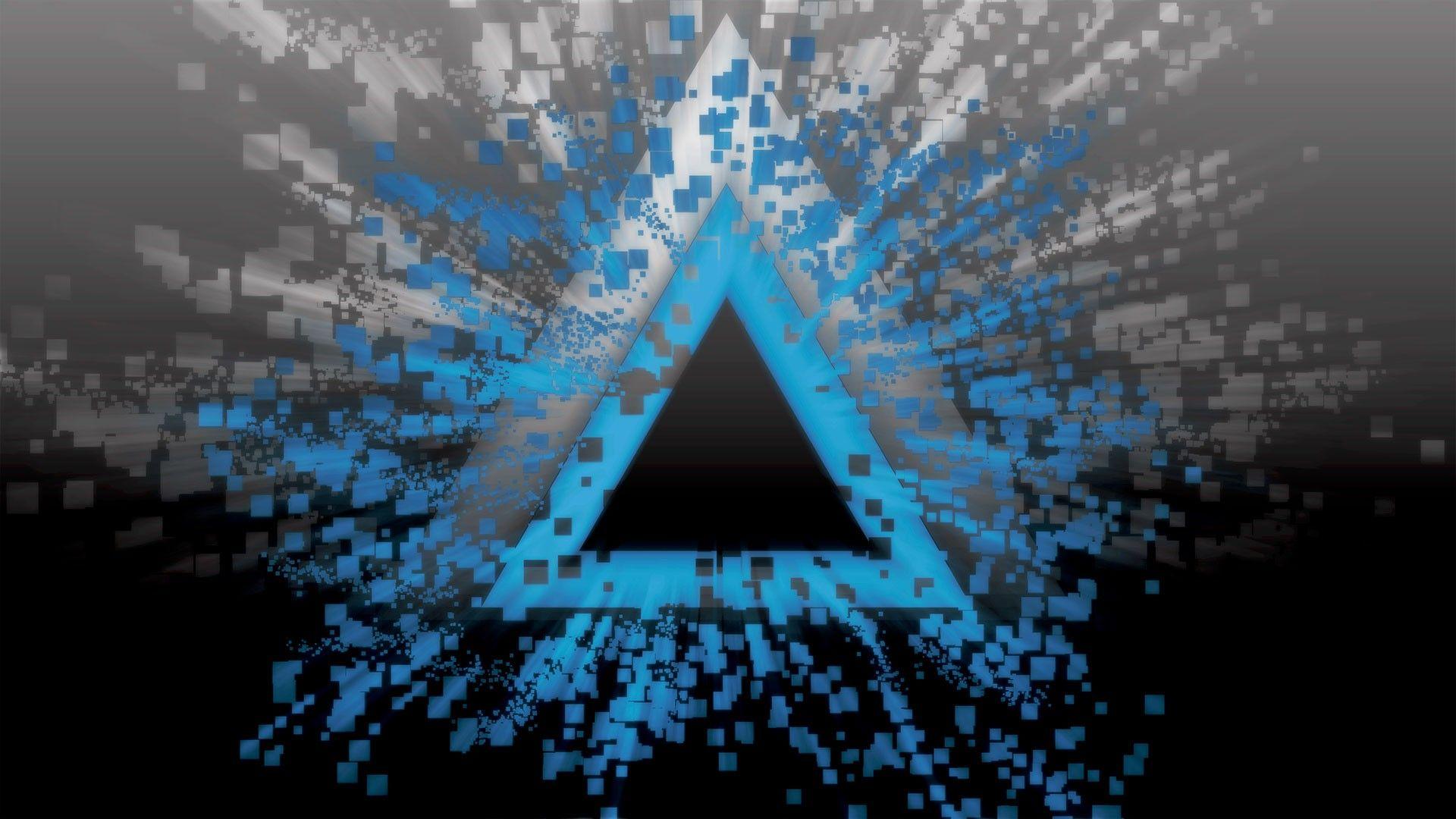 Blue and Black with Triangle Logo - abstract, blue, black, white, burst, triangle, pixelated :: Wallpapers