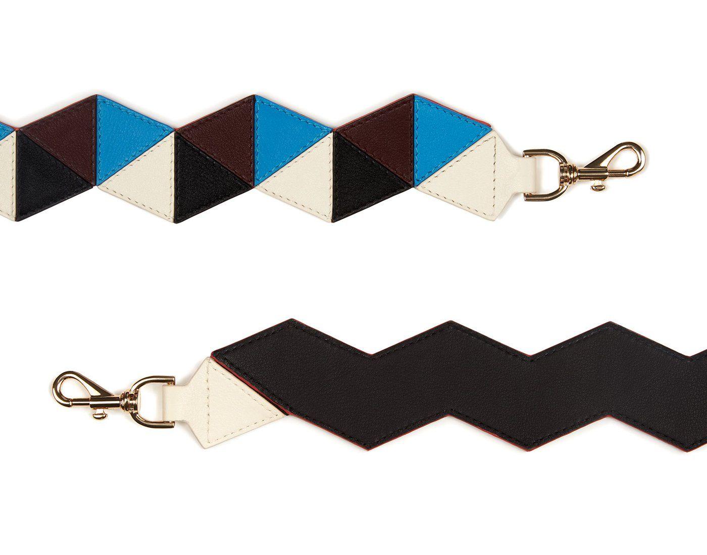 Blue and Black with Triangle Logo - Triangle Strap - Burgundy/Electric Blue/Vanilla/Black Leather Bag Strap