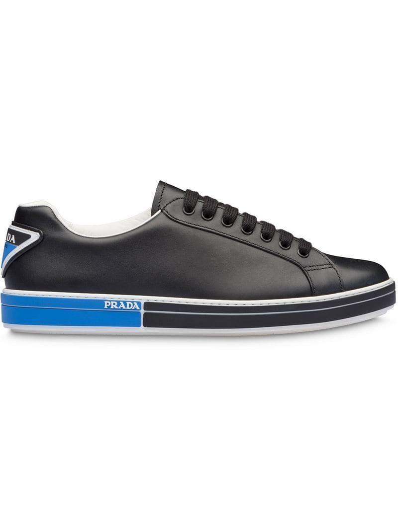Blue and Black with Triangle Logo - Lyst - Prada Rubber Triangle Logo Sneakers in Black for Men