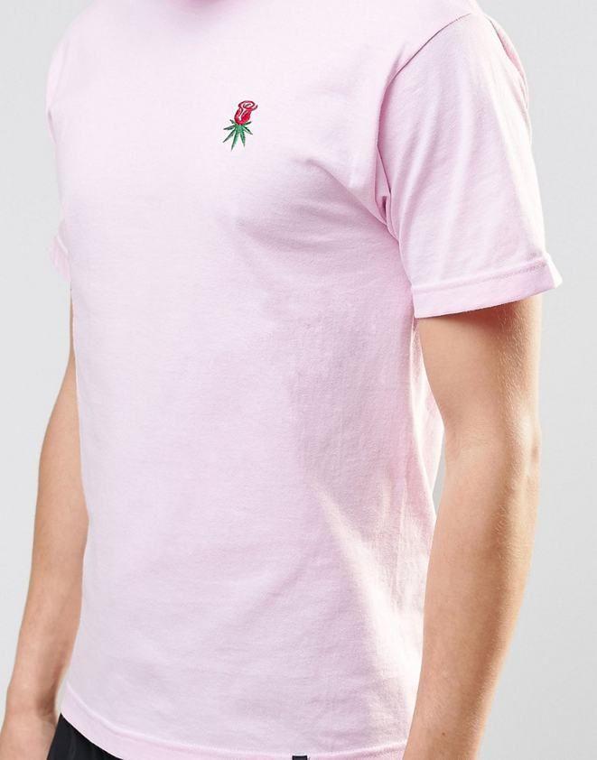 Pink Clothing Brand Logo - High Popularity HUF T-Shirt With Small Rose Logo Mens Pink - HUF Men ...