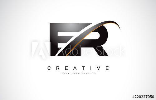 Black and Yellow ER Logo - ER E R Swoosh Letter Logo Design with Modern Yellow Swoosh Curved ...