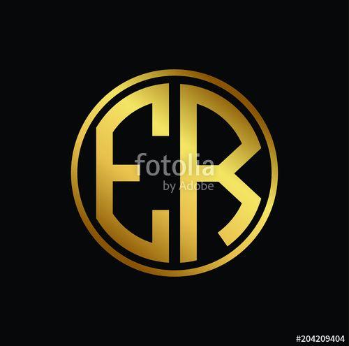 Black and Yellow ER Logo - Initial letter ER, minimalist art monogram circle shape logo, gold ...