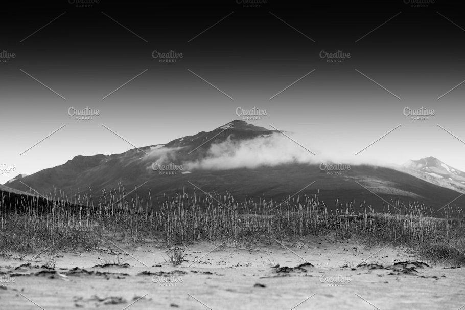 Black and White Mountain Peak Logo - Black and white Norway mountain peak in clouds background ~ Nature ...