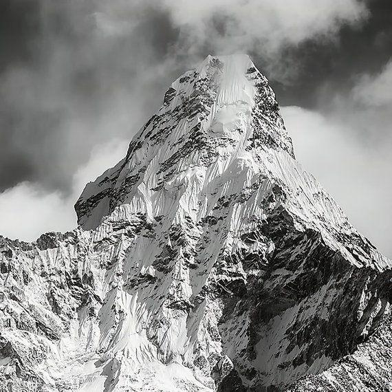 Black and White Mountain Peak Logo - Rugged Mountain Top Photo Black & White Mountain Snow | Etsy