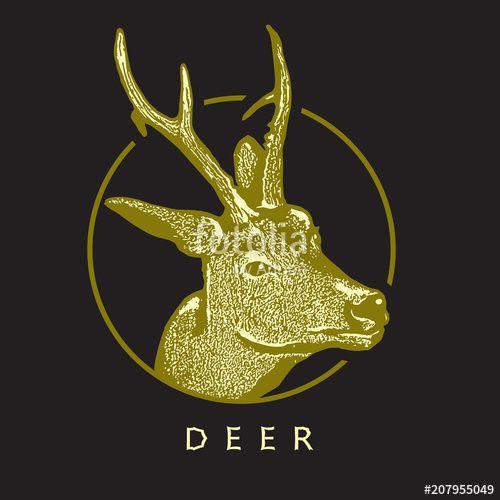 Black and Yellow ER Logo - Deer head - yellow drawing isolated on black background. Vector ...