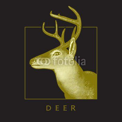 Black and Yellow ER Logo - Deer head - yellow drawing isolated on black background. Vector ...