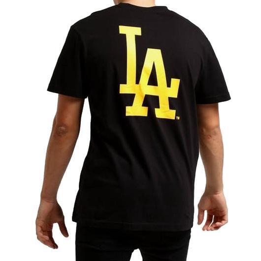 Black and Yellow ER Logo - Majestic Athletic LA Dodgers Jeaner Tee - Black / Yellow