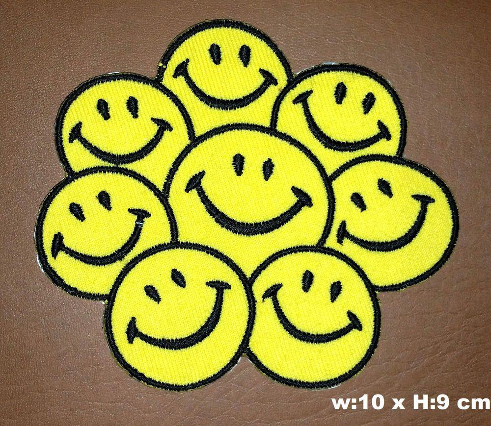 Hippie Love Logo - Flower Power Large Smiley Faces Boho Hippie Love Iron On Embroidered