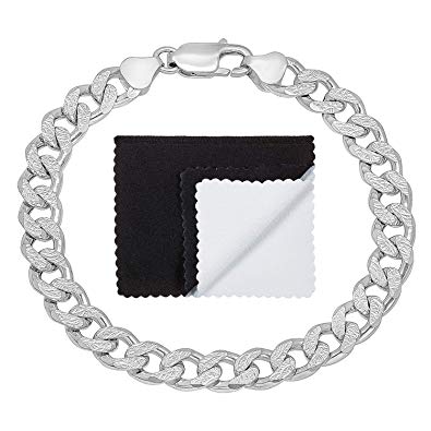 Silver Diamond Logo - 8mm Real 925 Sterling Silver Diamond Cut Cuban Curb Chain Bracelet
