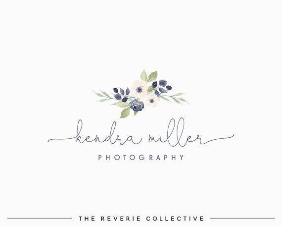 Blue Floral Logo - Premade Logo Design Custom Logo Design Blue Flower Logo | Etsy