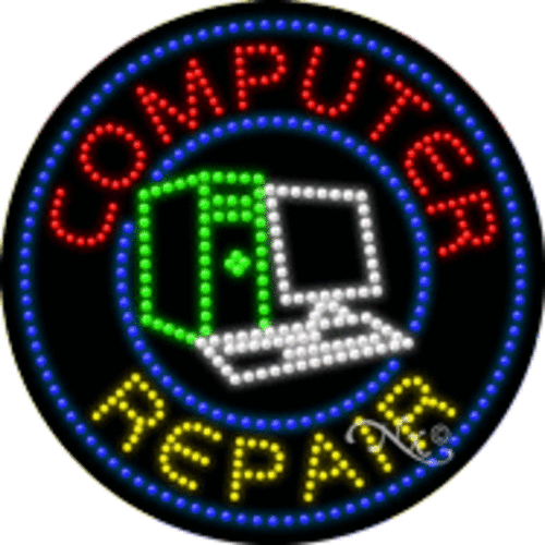 Computer Repair Logo - Computer Repair Round LED Sign - Animated: w/Border,Logo only ...