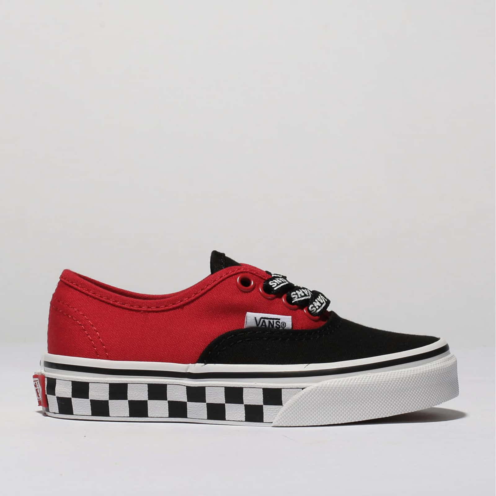 Black and Red Vans Logo - Boys black & red vans authentic logo pop trainers | schuh