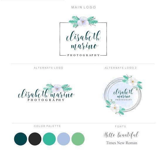 Blue Floral Logo - Aqua Logo Design Green Logo Blue Floral Logo Blue Flowers | Etsy