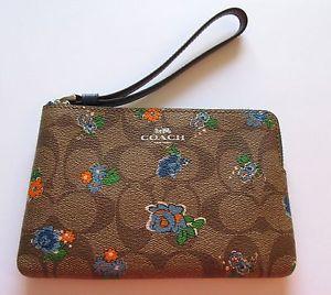 Blue Floral Logo - Coach Printed Floral Logo Corner Zip Wristlet-Khaki -flowers blue ...