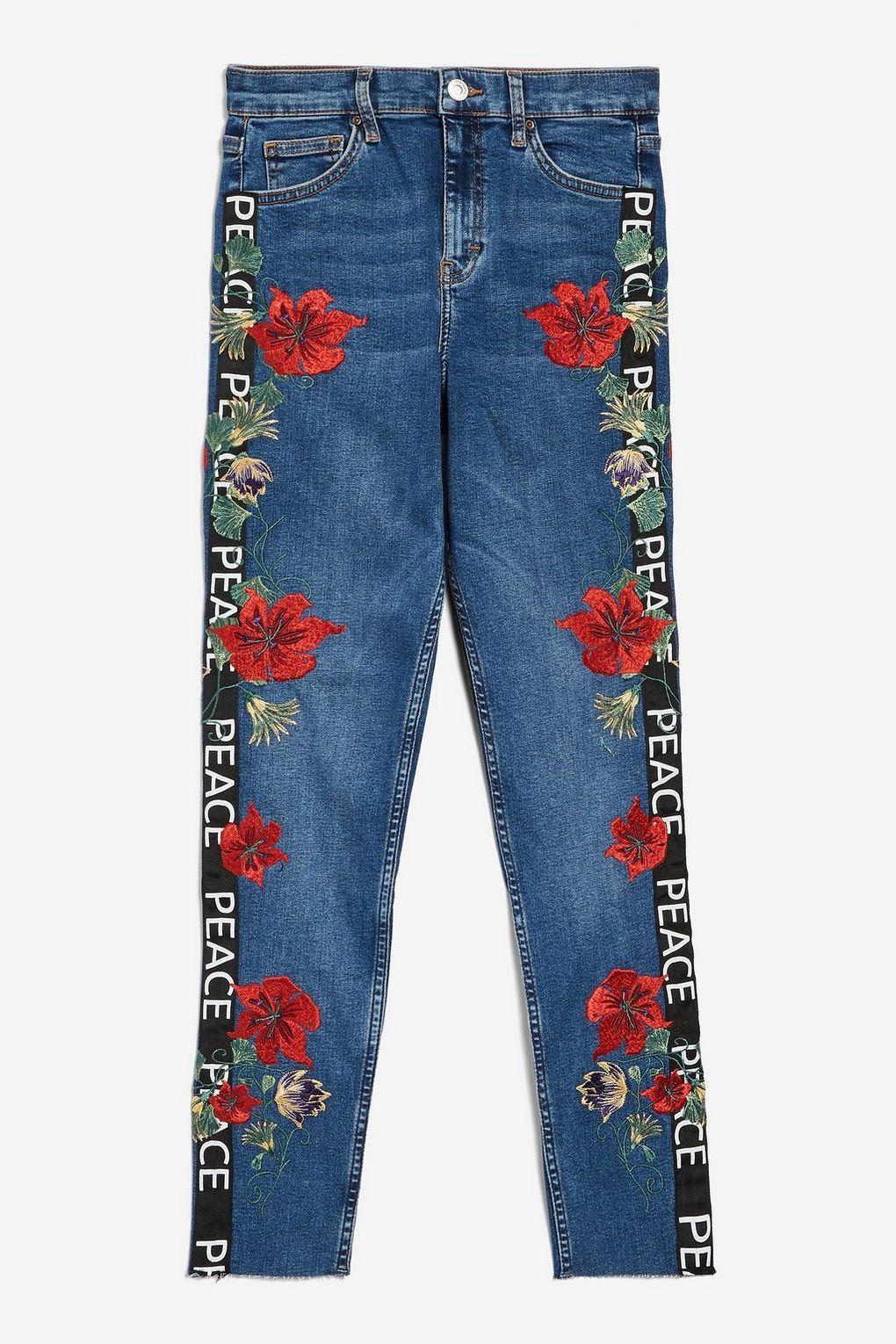Blue Floral Logo - Floral Logo Stripe Jamie Jeans - Topshop