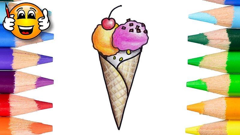 Waffle Cone Logo - How to draw and color a waffle cone ice cream coloring page | How to ...