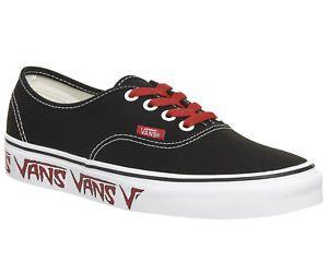 Black and Red Vans Logo - Vans Authentic Trainers Black Red Sketch Trainers Shoes