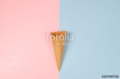 Waffle Cone Logo - Ice cream waffle cone over blue and sweet pink background with copy ...