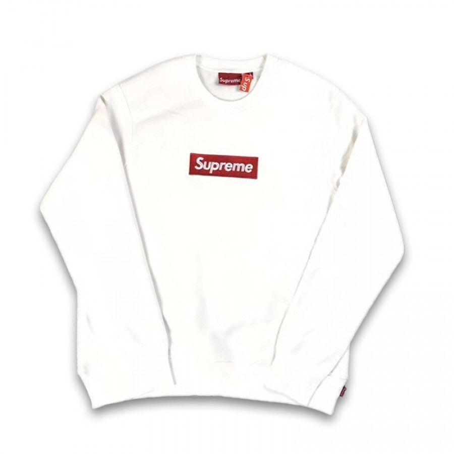 White Box Logo - Supreme Box Logo Crewneck Sweater (White)