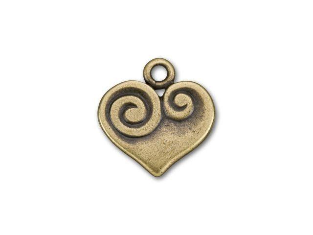 Spiral Heart Logo - JBB Antique Brass-Plated Pewter Spiral Heart Charm | Artbeads