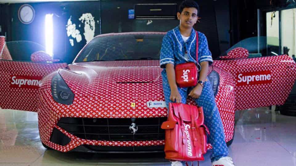 Supreme Automotive Logo - Dubai-based teen flaunts his Ferrari wrapped in Supreme and Louis ...