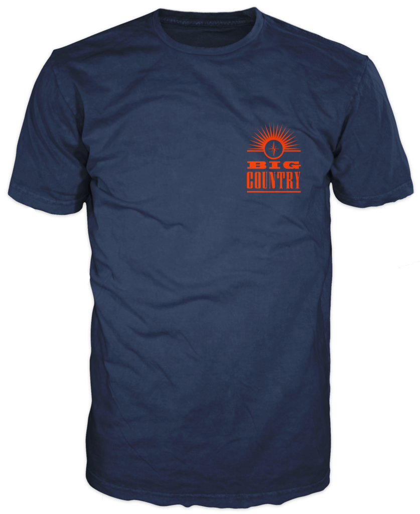 Orange Sunburst Logo - Mens Navy Blue T shirt with Orange Big County Sunburst logo