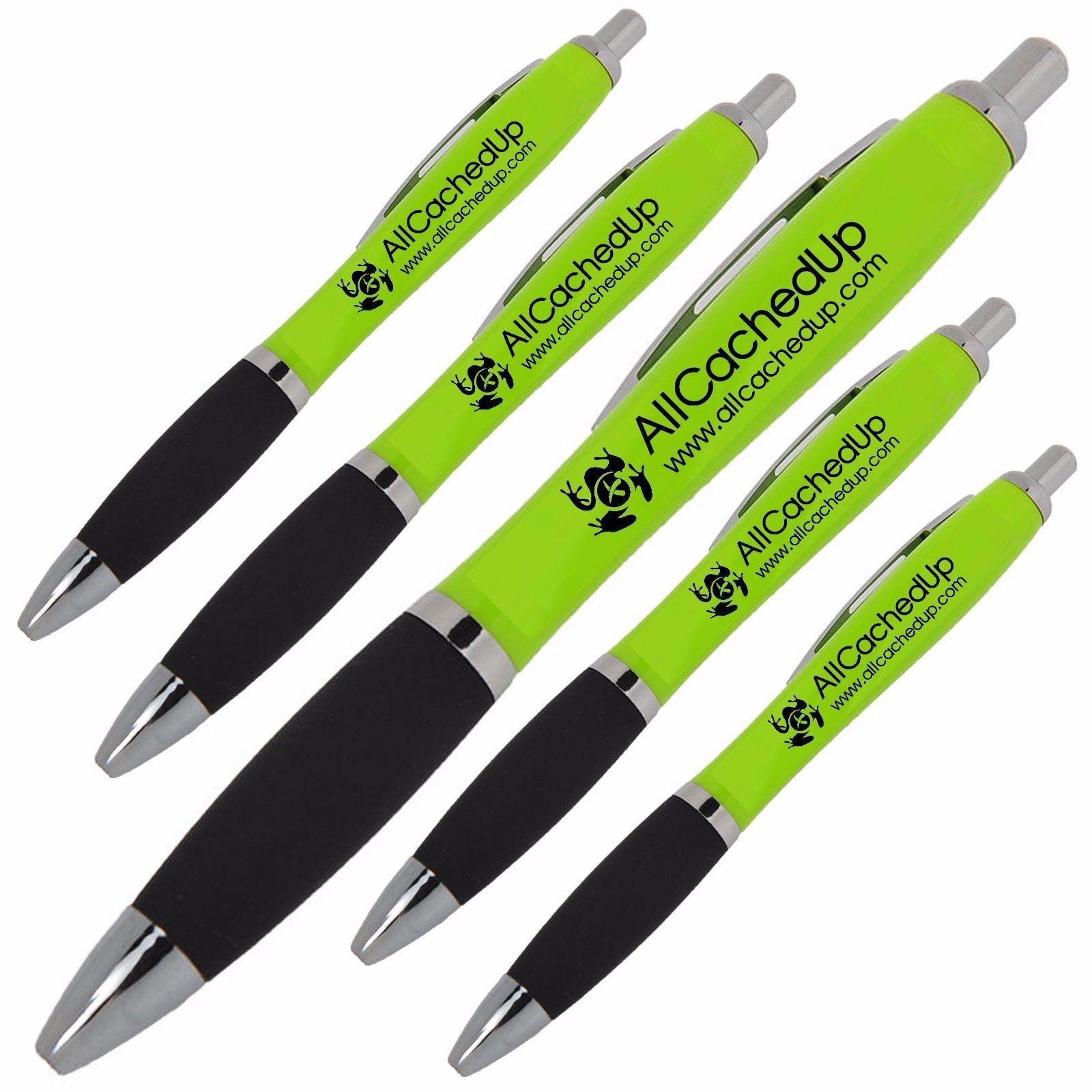 Lime Green Logo - Five or Ten AllCachedUp Logo Geocaching Curvy Pen Bright Lime Green ...