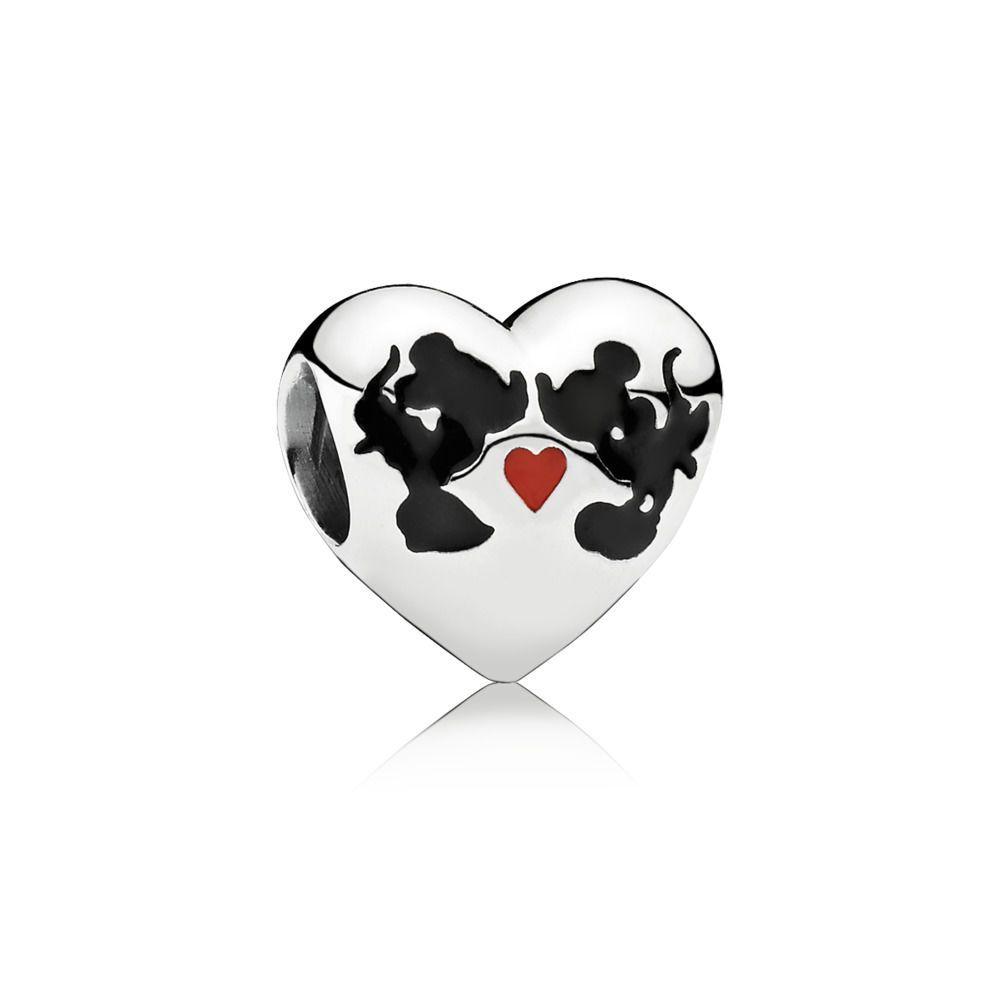 Disney Pandora Logo - Disney, Minnie & Mickey Kiss Charm, Sterling silver, Enamel, Blac