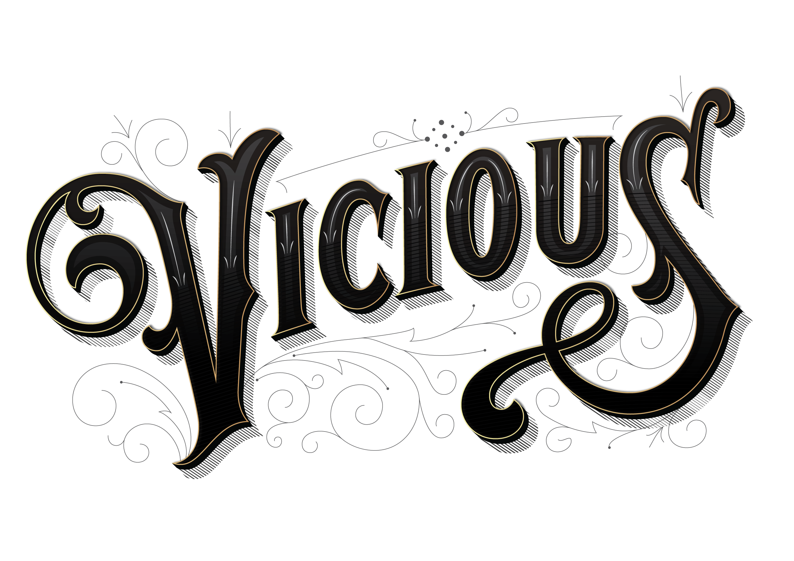 Victorian Black and White Logo - Vicious Victorian Lettering • Le Punkt Noir Lettering Studio